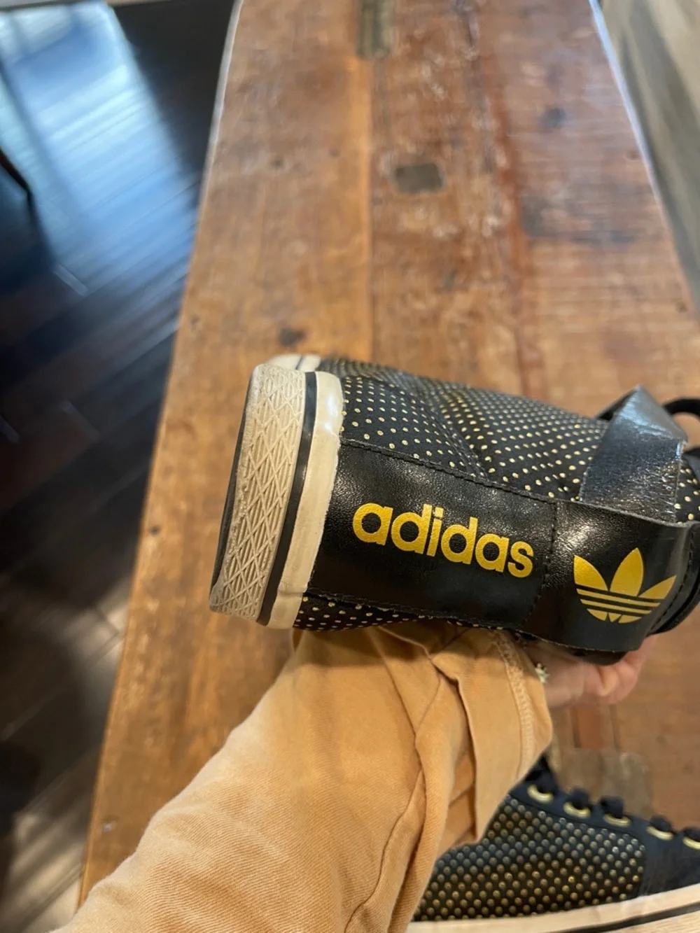 adidas Black High-Top Sneakers with Gold Hardware - Picture 10 of 11